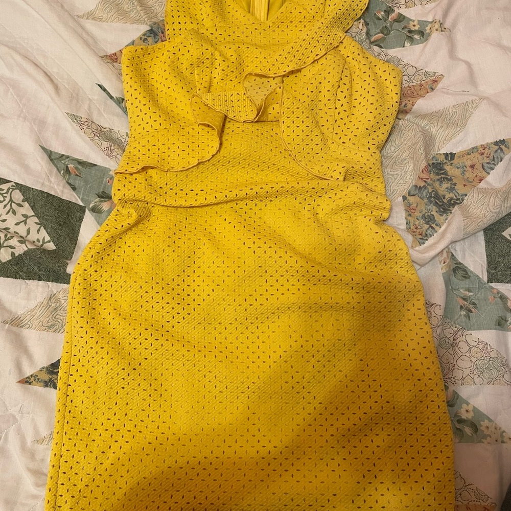 Guess Yellow Eyelet Midi Dress
